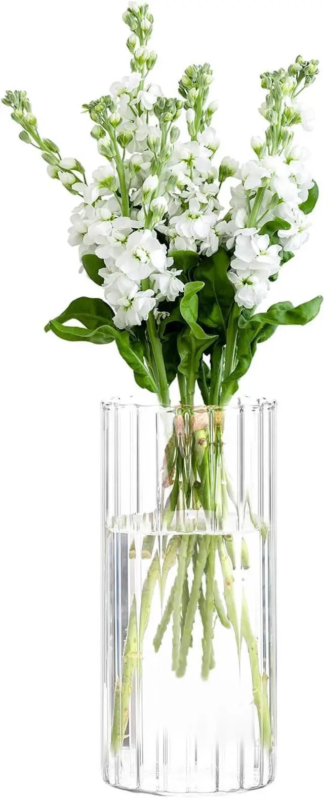 Main image of Gute 10In Glass Vase with Vertical Stripe,Modern Ribbed Clear Flower Vase