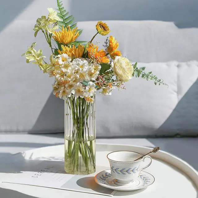 Alt view image 2 of 7 - Gute 10In Glass Vase with Vertical Stripe,Modern Ribbed Clear Flower Vase