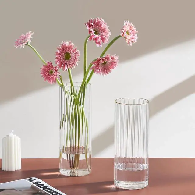 Alt view image 4 of 7 - Gute 10In Glass Vase with Vertical Stripe,Modern Ribbed Clear Flower Vase