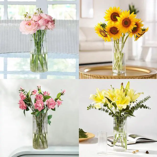Alt view image 5 of 7 - Gute 10In Glass Vase with Vertical Stripe,Modern Ribbed Clear Flower Vase