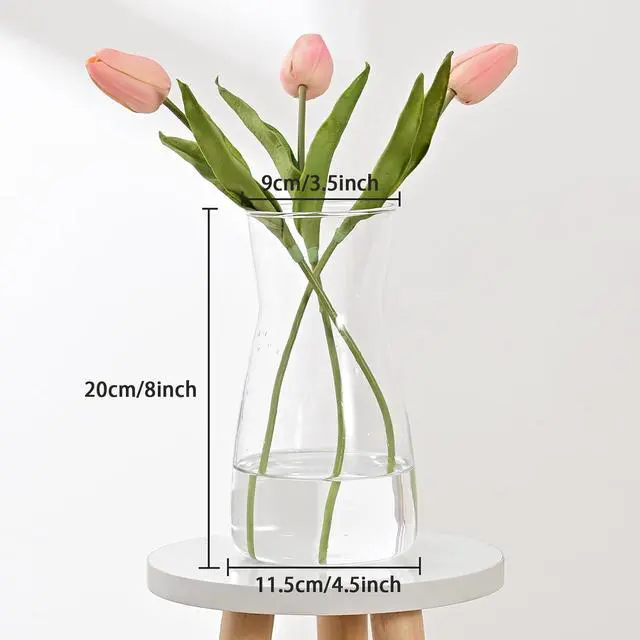 Alt view image 6 of 7 - 8 Inch Clear Glass Vase for Flowers, Modern Boho Table Decor