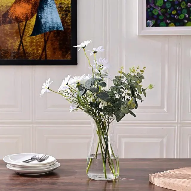 Alt view image 7 of 7 - 8 Inch Clear Glass Vase for Flowers, Modern Boho Table Decor