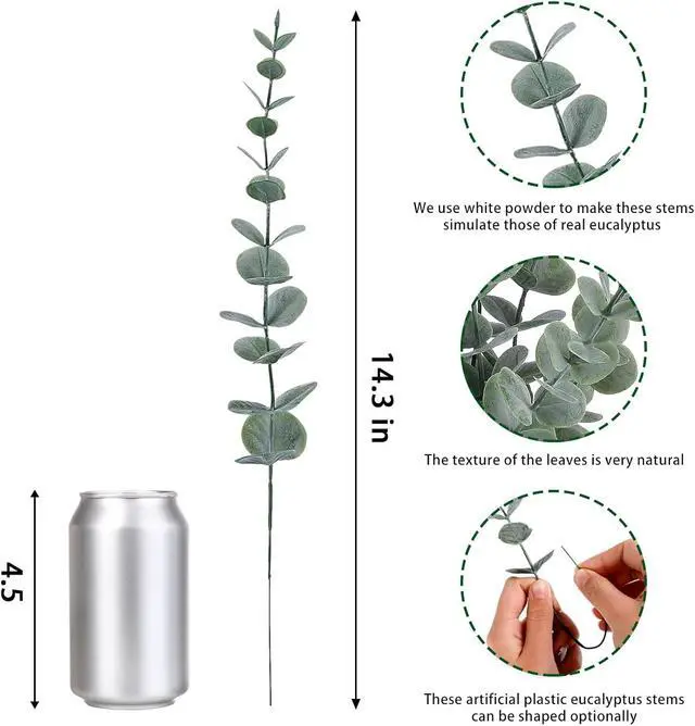 Alt view image 2 of 6 - CEWOR 24pcs Eucalyptus Stems Artificial Eucalyptus Leaves Fake Greenery Branches Fake Flowers for Wedding Centerpiece Spring Easter Farmhouse Home Decoration