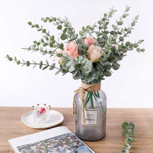 Alt view image 4 of 6 - CEWOR 24pcs Eucalyptus Stems Artificial Eucalyptus Leaves Fake Greenery Branches Fake Flowers for Wedding Centerpiece Spring Easter Farmhouse Home Decoration