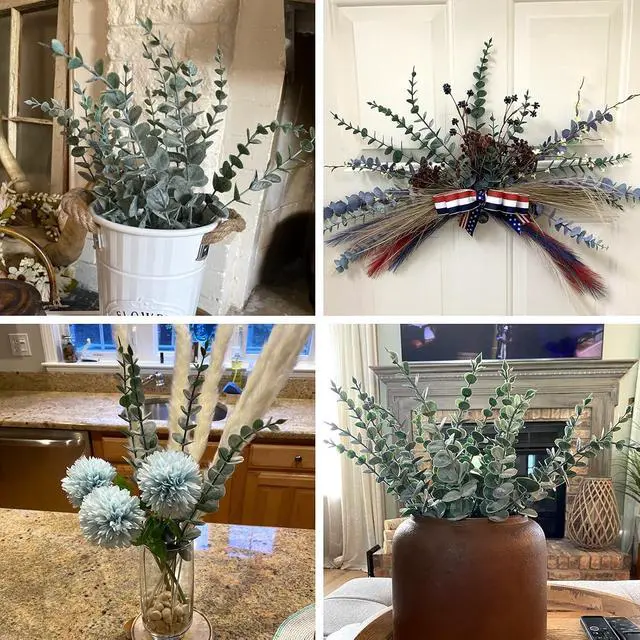 Alt view image 6 of 6 - CEWOR 24pcs Eucalyptus Stems Artificial Eucalyptus Leaves Fake Greenery Branches Fake Flowers for Wedding Centerpiece Spring Easter Farmhouse Home Decoration