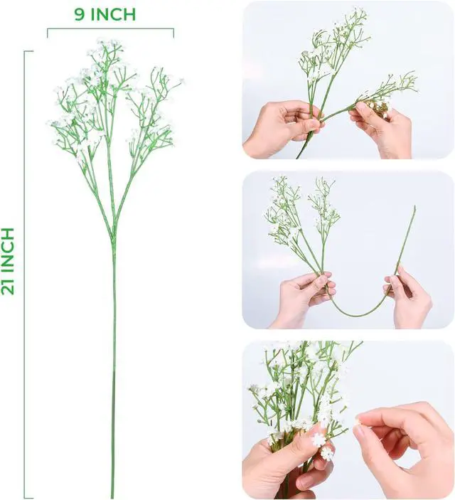 Alt view image 3 of 7 - 21'' Babys Breath Artificial Flowers 6Pcs White Gypsophila Faux Flowers