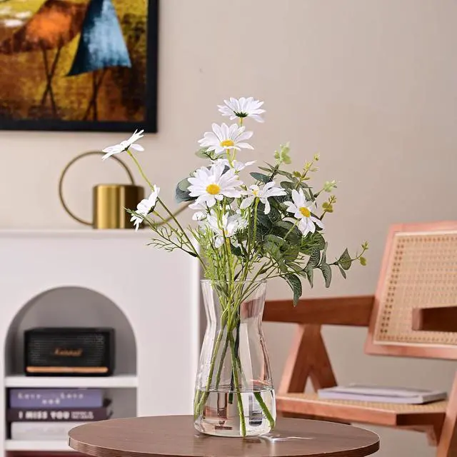 Alt view image 2 of 7 - 8 Inch Clear Glass Vase for Flowers, Modern Boho Table Decor