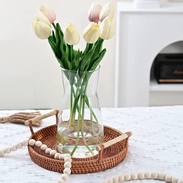 Alt view image 3 of 7 - 8 Inch Clear Glass Vase for Flowers, Modern Boho Table Decor
