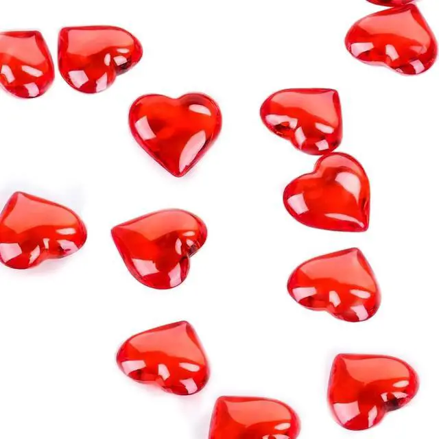 Alt view image 4 of 6 - 200pcs 3D Red Acrylic Heart, 22 mm Acrylic Hearts, Valentine's Day Decor, Plastic Heart Vase Filler Table Decor Red