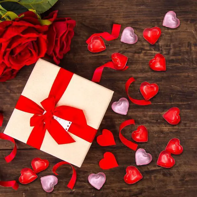 Alt view image 6 of 6 - 200pcs 3D Red Acrylic Heart, 22 mm Acrylic Hearts, Valentine's Day Decor, Plastic Heart Vase Filler Table Decor Red