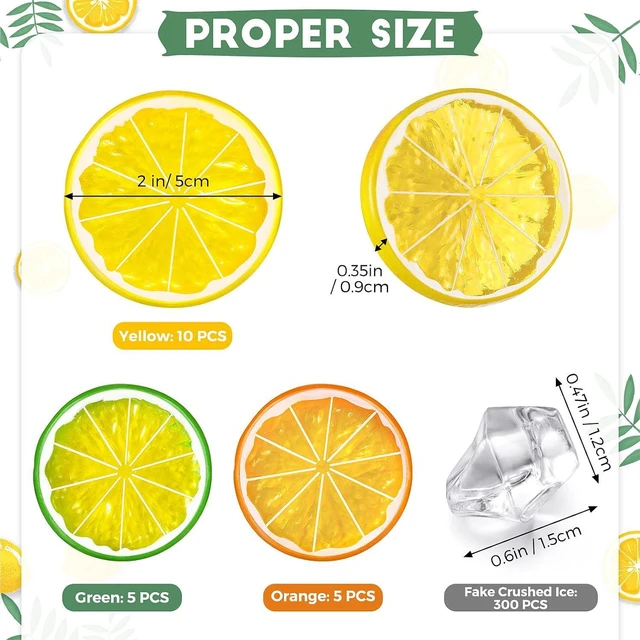 Alt view image 3 of 7 - 300 Pce Clear Fake Crushed Ice Cube Rock and 20 Pcs Simulation Lemon Slices