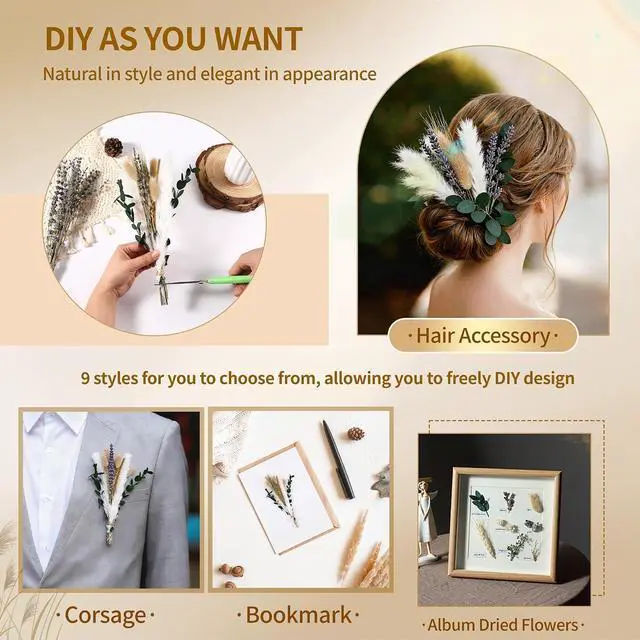 Alt view image 3 of 6 - Bpole Dried Pampas Grass Bouquet -92 Pcs 11-13inch 9 Styles Boho Decor