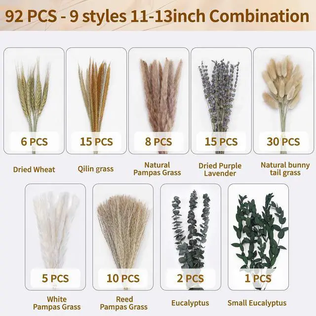 Alt view image 4 of 6 - Bpole Dried Pampas Grass Bouquet -92 Pcs 11-13inch 9 Styles Boho Decor