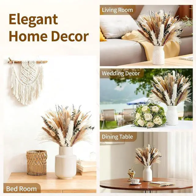 Alt view image 6 of 6 - Bpole Dried Pampas Grass Bouquet -92 Pcs 11-13inch 9 Styles Boho Decor