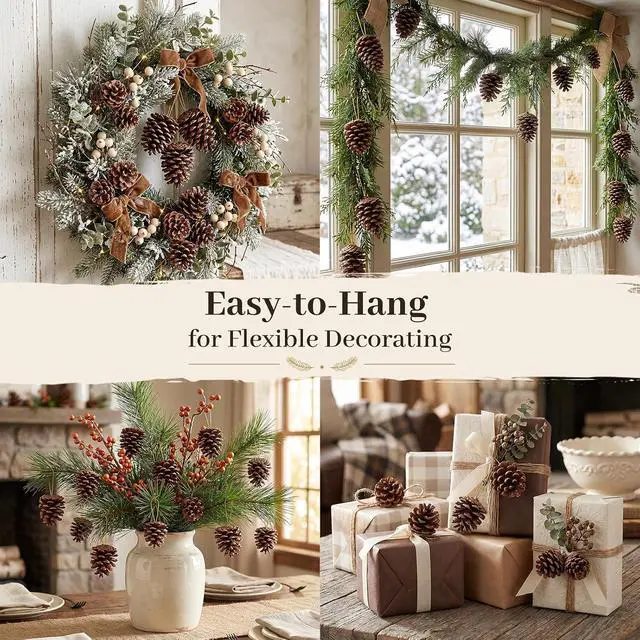 Alt view image 3 of 7 - JOHOUSE 18 PCS Hanging Natural Pine Cones (1.5" - 2.5"), Rustic Pinecones