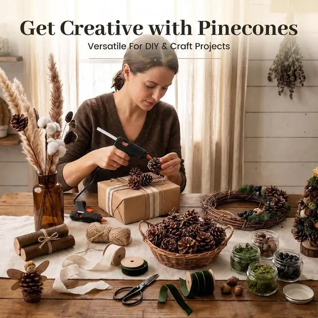 Alt view image 5 of 7 - JOHOUSE 18 PCS Hanging Natural Pine Cones (1.5" - 2.5"), Rustic Pinecones