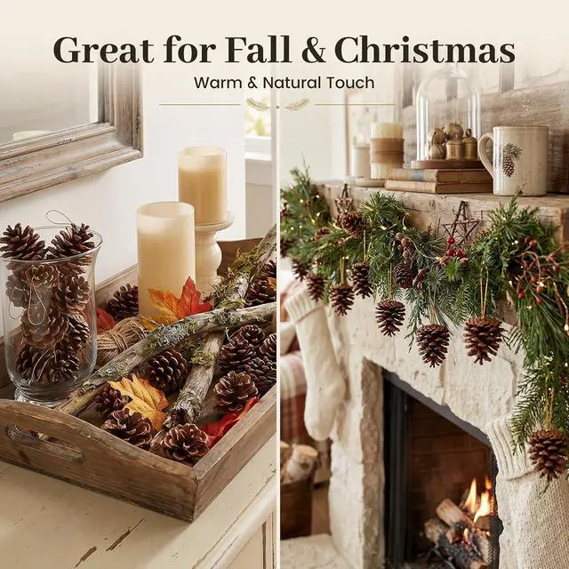 Alt view image 6 of 7 - JOHOUSE 18 PCS Hanging Natural Pine Cones (1.5" - 2.5"), Rustic Pinecones