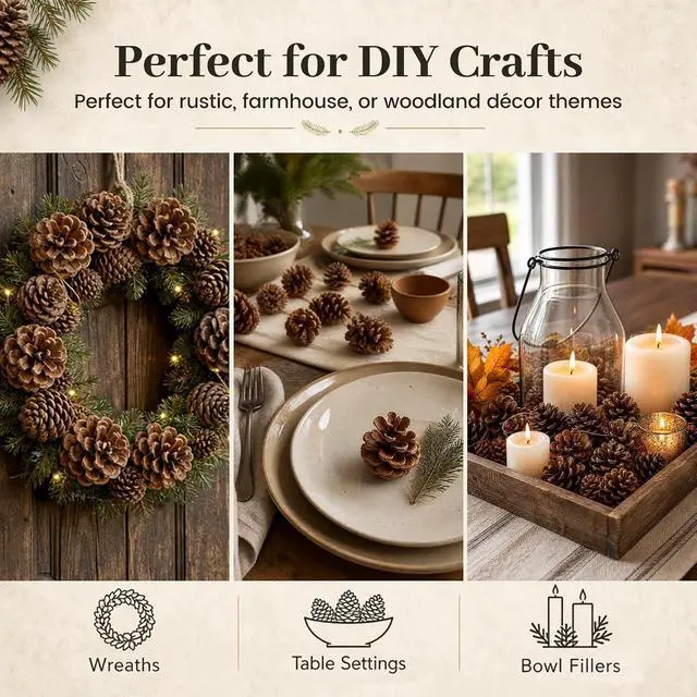 Alt view image 7 of 7 - JOHOUSE 18 PCS Hanging Natural Pine Cones (1.5" - 2.5"), Rustic Pinecones