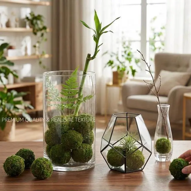 Alt view image 4 of 7 - BYHER Natural Green Moss Decorative Ball,Handmade (2"-Set of 12)