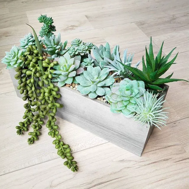 Alt view image 5 of 7 - Supla 11 Pcs Mini Artificial Succulents Picks Unpotted Faux Succulent Assortment in Flocked Green in Different Type Different Size Succulents Echeveria Agave Floral Arrangement Mother Day' s Gift