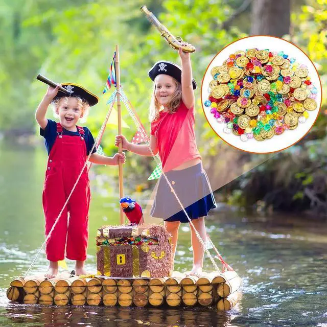 Alt view image 7 of 7 - Skylety 200 Pcs Halloween Pirate Gold Coins Party Decorations