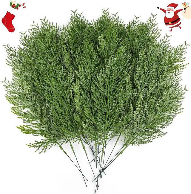 Main image of Hananona 40 Pcs Artificial Cedar Picks Faux Cedar Branches Fake Cypress Stems Plastic Pine Greenery Christmas Picks and Sprays DIY Accessories for Crafts Wreath Holiday Home Decor (40, Green)