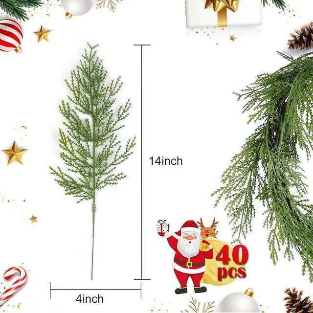 Alt view image 2 of 7 - Hananona 40 Pcs Artificial Cedar Picks Faux Cedar Branches Fake Cypress Stems Plastic Pine Greenery Christmas Picks and Sprays DIY Accessories for Crafts Wreath Holiday Home Decor (40, Green)