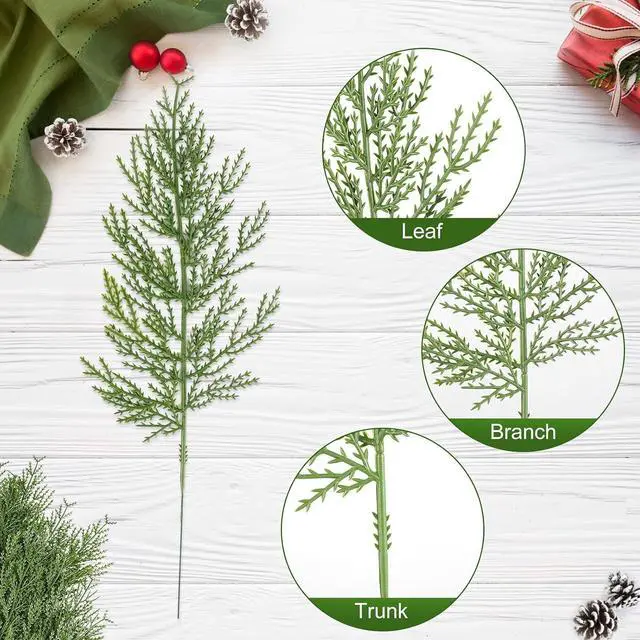 Alt view image 3 of 7 - Hananona 40 Pcs Artificial Cedar Picks Faux Cedar Branches Fake Cypress Stems Plastic Pine Greenery Christmas Picks and Sprays DIY Accessories for Crafts Wreath Holiday Home Decor (40, Green)