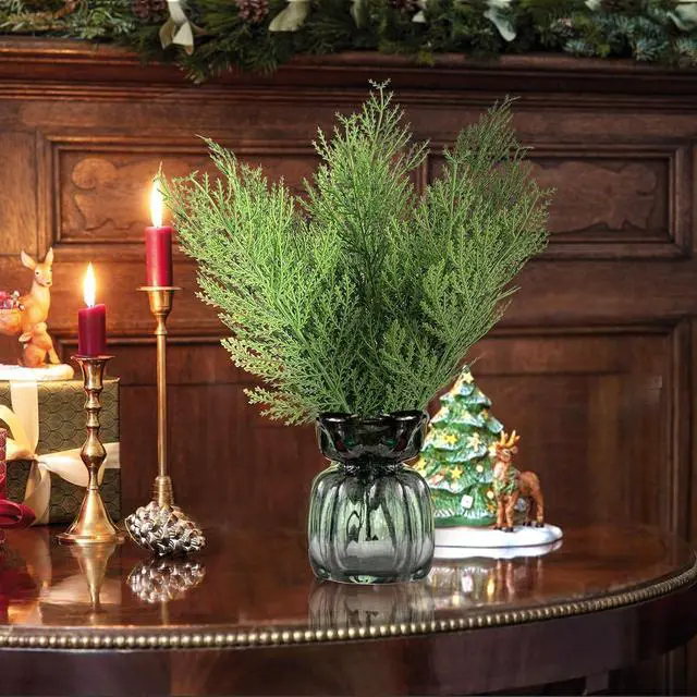 Alt view image 4 of 7 - Hananona 40 Pcs Artificial Cedar Picks Faux Cedar Branches Fake Cypress Stems Plastic Pine Greenery Christmas Picks and Sprays DIY Accessories for Crafts Wreath Holiday Home Decor (40, Green)