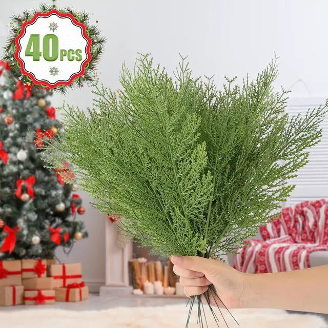 Alt view image 3 of 7 - Hananona Artificial Pine Branches,40 Pcs Christmas Faux Cedar Stems, Artificial Faux Cedar Branches, Fake Christmas Greenery Pine Picks for Wreath Craft DIY Home Kitchen Decorations (40, Green)