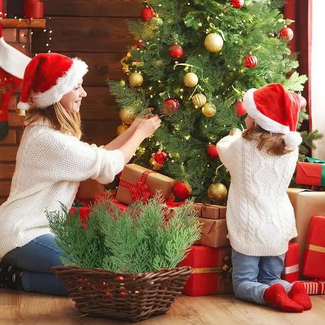 Alt view image 4 of 7 - Hananona Artificial Pine Branches,40 Pcs Christmas Faux Cedar Stems, Artificial Faux Cedar Branches, Fake Christmas Greenery Pine Picks for Wreath Craft DIY Home Kitchen Decorations (40, Green)