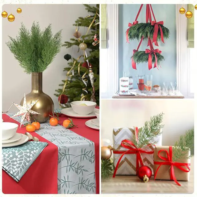 Alt view image 6 of 7 - Hananona Artificial Pine Branches,40 Pcs Christmas Faux Cedar Stems, Artificial Faux Cedar Branches, Fake Christmas Greenery Pine Picks for Wreath Craft DIY Home Kitchen Decorations (40, Green)