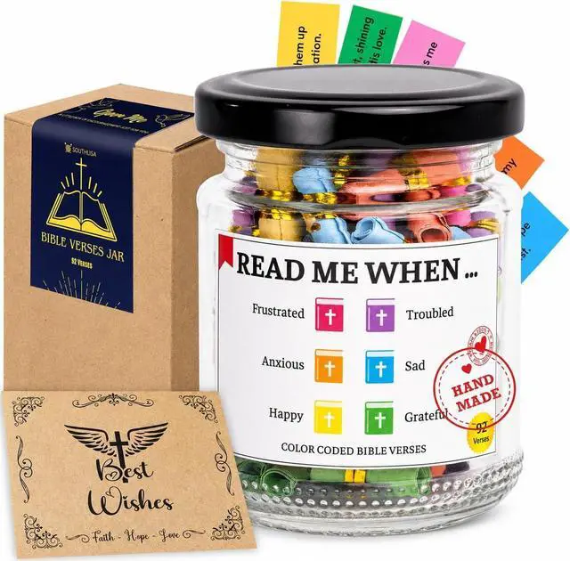 Main image of Bible Verses Jar, 92 Hand-Rolled Bible Scroll, Read Me When Christian Jar, Color Coded KJV Bible Verses, Religious Gifts for Women, Prayer Gifts for Friends, Mom, Sister, Cancer Warriors