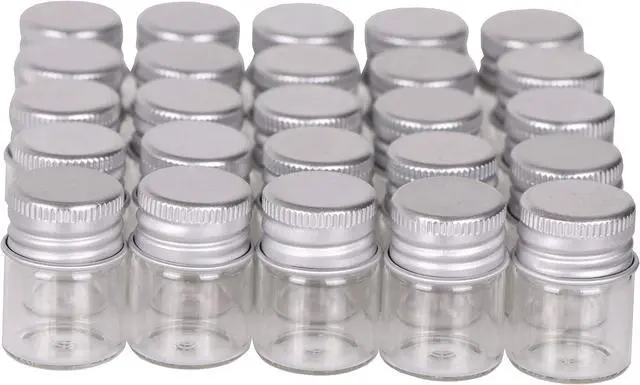 Alt view image 5 of 5 - MaxMau Mini Glass Bottles with Screw Caps 5ml 24 Sets Aluminum Top Metal Lids 5 Milliliter Tiny Vials Small Jars DIY Storage Art Craft Decor