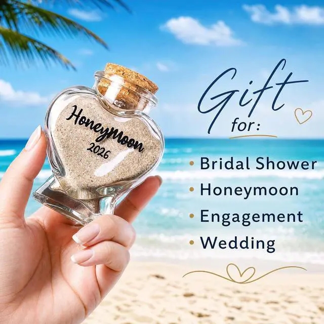 Alt view image 4 of 7 - Honeymoon Sand Keepsake Jar 2026Bridal Shower, Wedding, Engagement, Honeymoon, Travel for Couples, Newlywed, Fiance(Gift Box Includes) - 40ml Heart Shape Glass