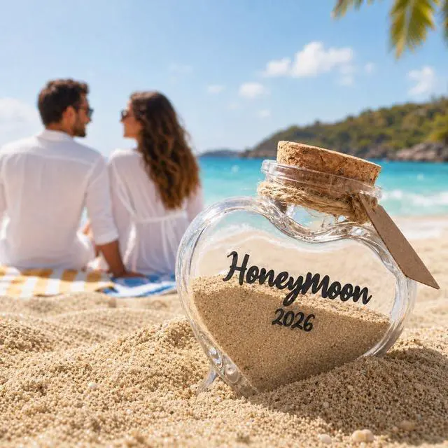 Alt view image 2 of 7 - Honeymoon Sand Keepsake Jar 2026Bridal Shower, Wedding, Engagement, Honeymoon, Travel for Couples, Newlywed, Fiance(Gift Box Includes) - 40ml Heart Shape Glass