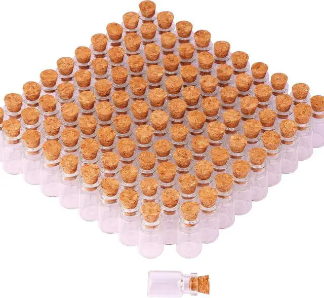 Alt view image 2 of 7 - MaxMau 100pcs 1ml Small Mini Glass Bottles Jars with Cork Stoppers Tiny Vials for DIY Art Crafts Wedding Favors