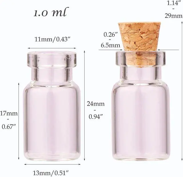 Alt view image 3 of 7 - MaxMau 100pcs 1ml Small Mini Glass Bottles Jars with Cork Stoppers Tiny Vials for DIY Art Crafts Wedding Favors