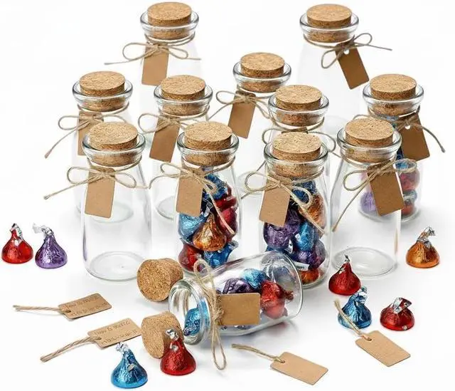 Main image of Otis Classic Small Glass Jars with Lids Set of 12 Mini Glass Bottles with Corks for Halloween Decorations Fall Décor Wedding & Party Favors, Halloween DIY Crafts, Potions, Spices & Candy, 3.4 oz