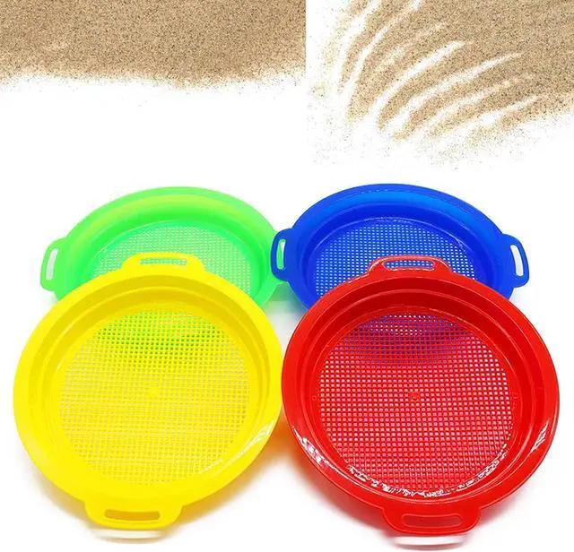 Main image of OJYUDD 4 Pack Sand Sifter Sieves for Adults, Plastic Sand Sifting Pans for Beachcombing, Gardening, Gold Panning & Outdoor Exploration (Red, Blue, Yellow, Green)