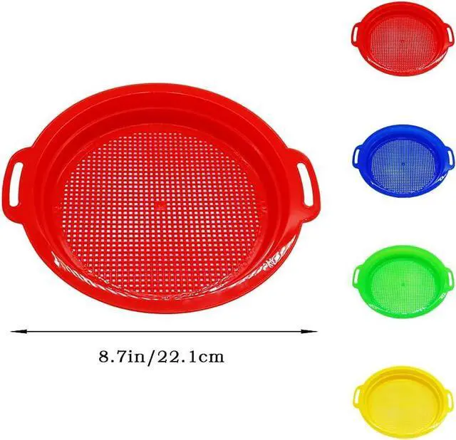 Alt view image 2 of 7 - OJYUDD 4 Pack Sand Sifter Sieves for Adults, Plastic Sand Sifting Pans for Beachcombing, Gardening, Gold Panning & Outdoor Exploration (Red, Blue, Yellow, Green)