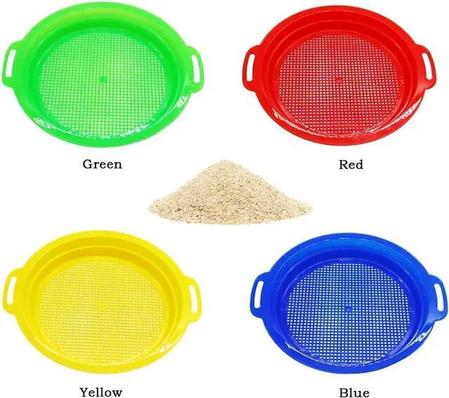Alt view image 4 of 7 - OJYUDD 4 Pack Sand Sifter Sieves for Adults, Plastic Sand Sifting Pans for Beachcombing, Gardening, Gold Panning & Outdoor Exploration (Red, Blue, Yellow, Green)
