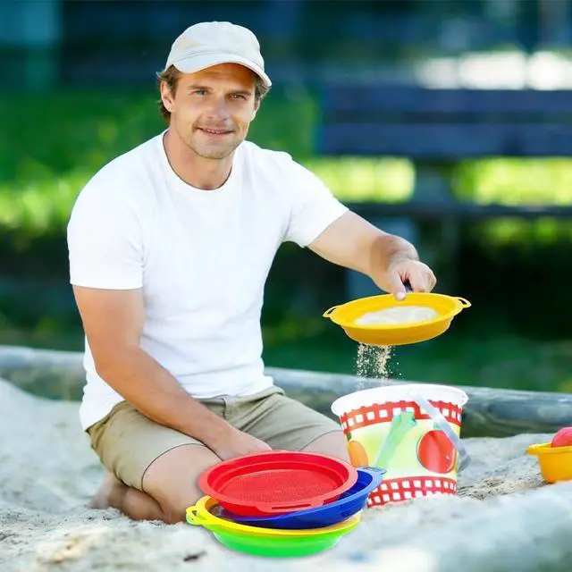 Alt view image 6 of 7 - OJYUDD 4 Pack Sand Sifter Sieves for Adults, Plastic Sand Sifting Pans for Beachcombing, Gardening, Gold Panning & Outdoor Exploration (Red, Blue, Yellow, Green)