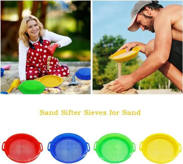 Alt view image 7 of 7 - OJYUDD 4 Pack Sand Sifter Sieves for Adults, Plastic Sand Sifting Pans for Beachcombing, Gardening, Gold Panning & Outdoor Exploration (Red, Blue, Yellow, Green)