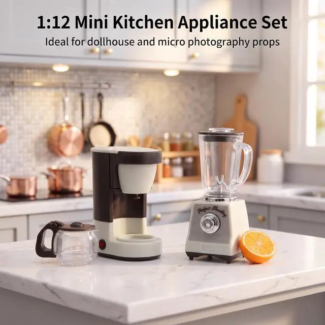 Alt view image 2 of 6 - 1/12 Dollhouse Kitchen Set 2 Pcs Miniature Coffer Maker & Juicer, White