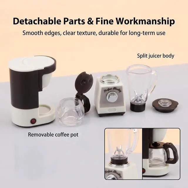 Alt view image 3 of 6 - 1/12 Dollhouse Kitchen Set 2 Pcs Miniature Coffer Maker & Juicer, White