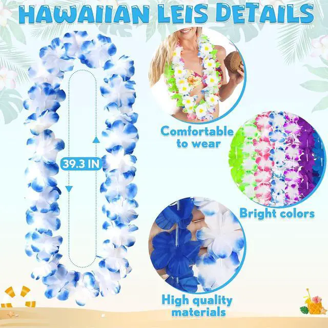 Alt view image 2 of 6 - Luau Party Decorations, 12PCS Leis for Luau Party Necklace Women Clothing Accessories, Hawaiian Colorful Tropical Theme Costume Accessories, Hawaii Flower Lays Garland Summer Pool Birthday Supplies