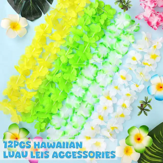 Alt view image 3 of 6 - Luau Party Decorations, 12PCS Leis for Luau Party Necklace Women Clothing Accessories, Hawaiian Colorful Tropical Theme Costume Accessories, Hawaii Flower Lays Garland Summer Pool Birthday Supplies