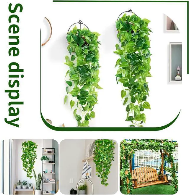 Alt view image 4 of 7 - Fake Hanging Plants Vines(2pcs)for Room Decor, Artificial Ivy Greenery Garlands for Home Bedroom Living Aesthetic Kitchen Office Wall Patio Bookshelf,Indoor,Outdoor Farmhouse Decorations(No flowerpot)