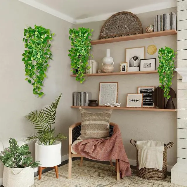 Alt view image 7 of 7 - Fake Hanging Plants Vines(2pcs)for Room Decor, Artificial Ivy Greenery Garlands for Home Bedroom Living Aesthetic Kitchen Office Wall Patio Bookshelf,Indoor,Outdoor Farmhouse Decorations(No flowerpot)